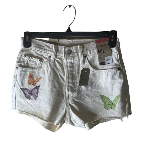 Levi's 501 Jean Shorts ButterflyPrint Raw Hem Women's Size 27 Button Fly New - Picture 2 of 14